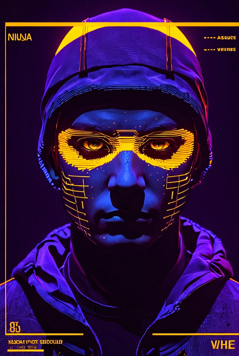 Ninja, hooded, aqua wireframe of 1boy, vhs grain, yellow lighting, orange reflections, CRT grain, white noise glitch, purple lineart, portrait, english text, UI display, HUD, cloaked
[high quality photo, 4k, hd, 7-AnalogueInterfaces, 7-vectors]
<lora:add-detail-xl:0.5> <lora:CRT Vectors v1.0:0.8>