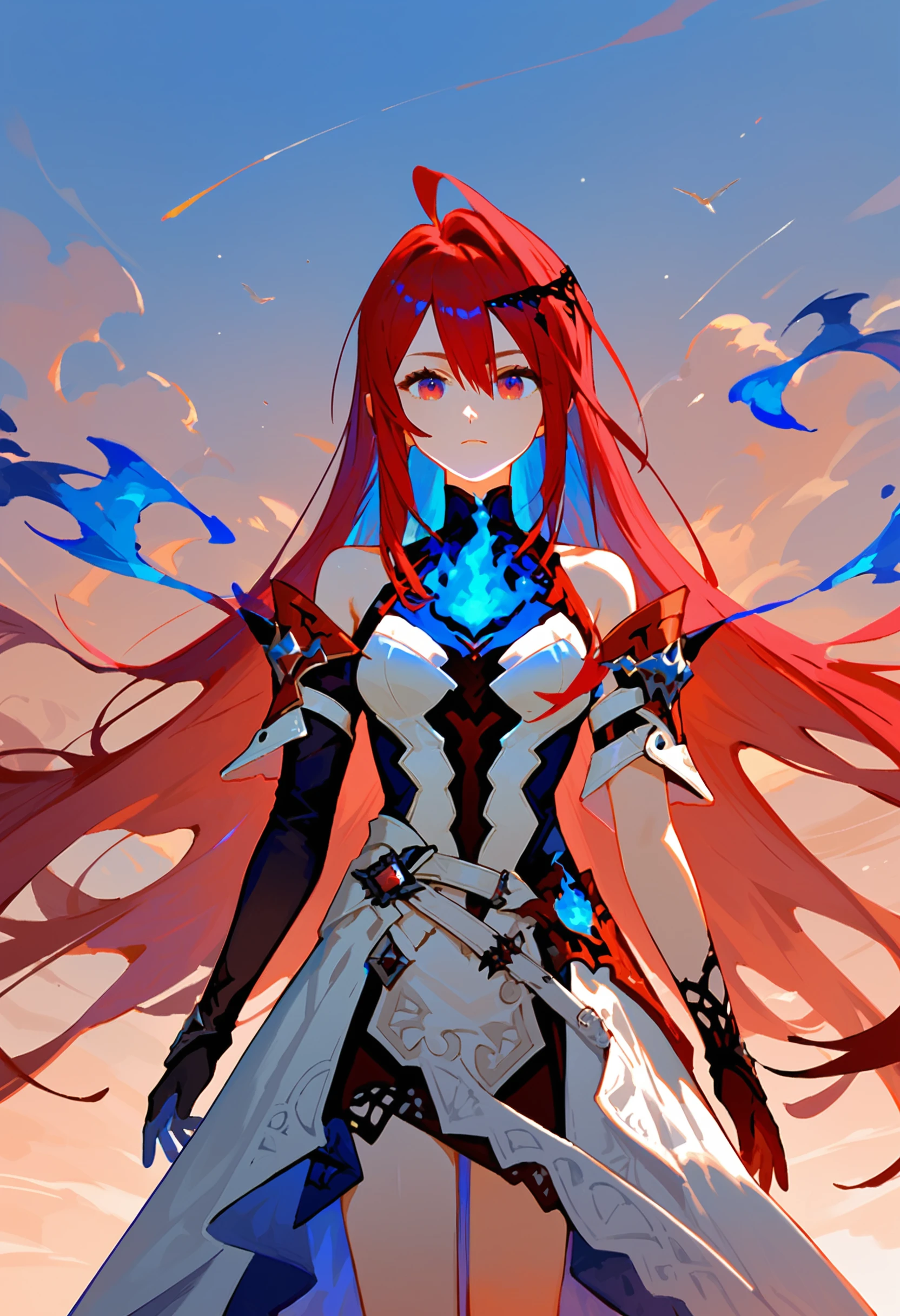score_9, score_8_up, score_7_up, score_6_up,
erb1, 1girl, long hair, bare shoulders, gloves, dress, blue fire, sleeves, cowboy shot, from front, outdoors, sky
BREAK <lora:KitsuneAi_ERBloodflame-XL_DoRA-V2-000005:1>