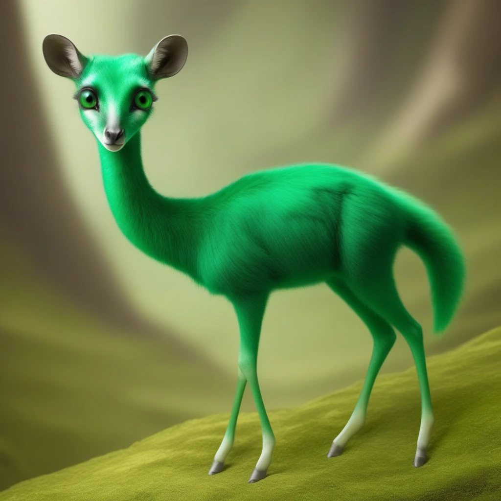 Emerald Grazers: These herbivores have shimmering green fur that helps them blend into their surroundings. Their large, expressive eyes are a deep amber color. They have long, delicate legs and a slender, elegant neck.