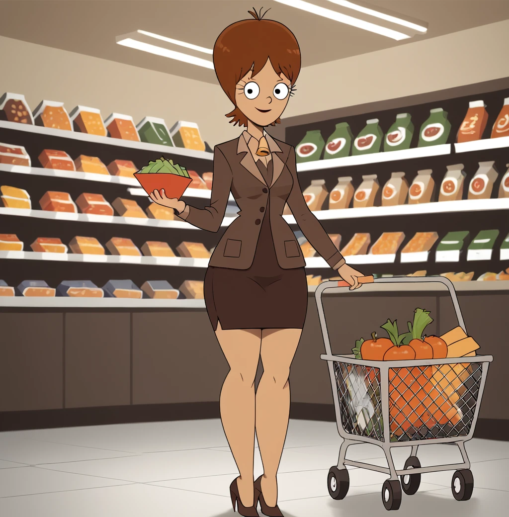 score_9, score_8_up, score_8,
 <lora:Macs_Mom_Fifif:1> 1girl, m4cm0m, brown hair, solo, short hair, jacket, formal, pencil skirt, high heels, in supermarket, groceries, cart, holding bell pepper