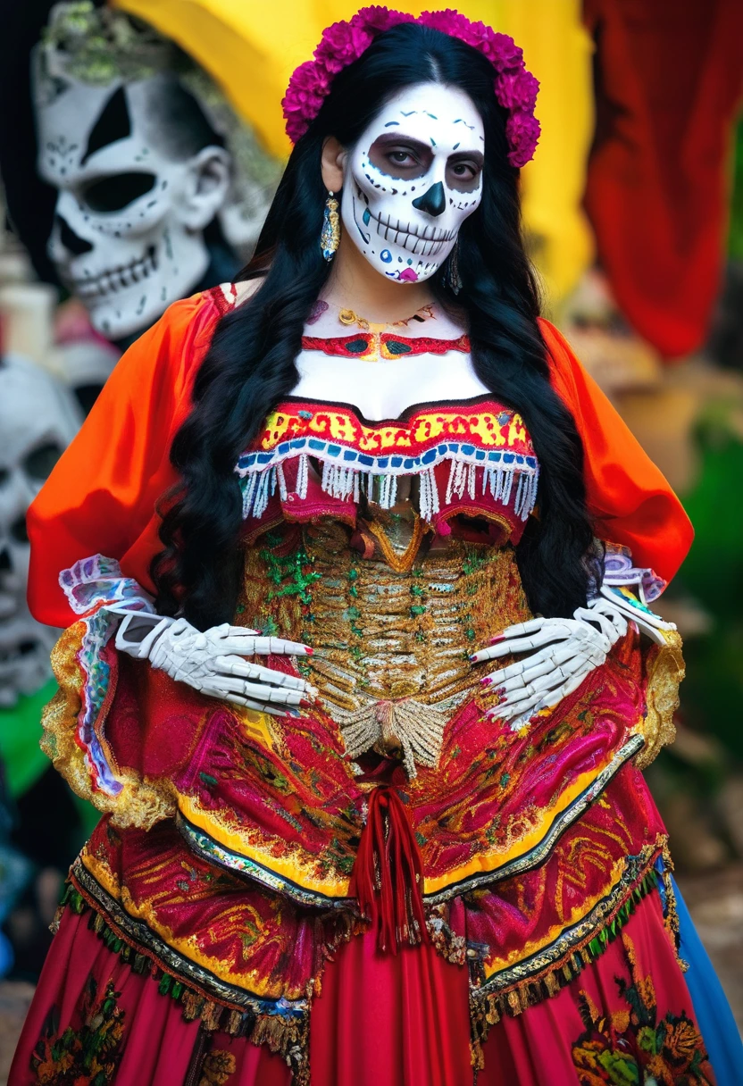 woman wearing a traditional dress in the event of the holyday of the dead