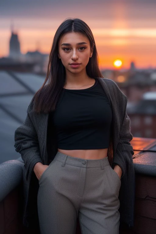 DEN_ambergianna,
((cityscape:1.2) scene posing on the (rooftops:1.2) at (sunset:1.2) wearing clothes, wearing trousers and a top, (plain top:1.2), (top:1.2), (trousers:1.2), (cityscape:1.2), (night time sunset sky:1.3), (dark:1.1), (evening:1.2), vibrant sky colours:1.2),
bokeh, f1.4, 40mm, photorealistic, raw, 8k, textured skin, skin pores, intricate details  <lora:epi_noiseoffset2:1>, epiCRealism <lora:ClothingAdjuster3:-1>