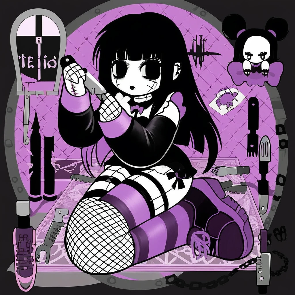 punctuation_9, punctuation_8_High above, punctuation_7_High above, punctuation_6_High above,fountain_アニメ,アニメ 2d, captura de tela de アニメ, a cyberpunk edgerunners woman with a futuristic katana, with black hair and purple eyes, Elxfanning,   
