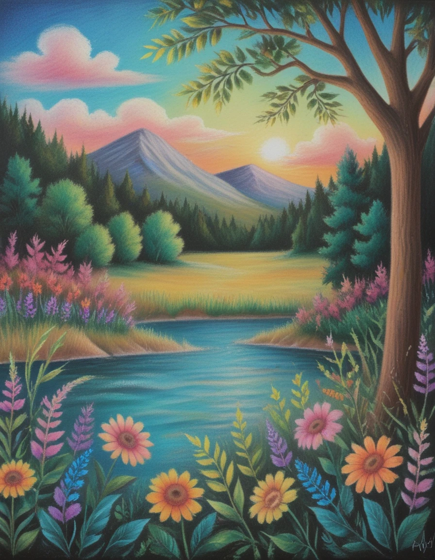 summer scene style of chalk pastels, novuschroma13 style <lora:CBS_novuschroma13 style:1>