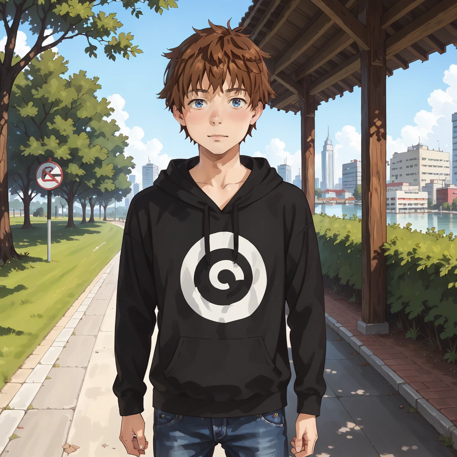 <lora:kazuyakinoshitaXLpony002>,
looking at viewer,
solo,
kazuyakinoshita,1boy,brown hair,short hair,blue eyes,
realistic,outdoors,
standing,
hoodie,jeans,