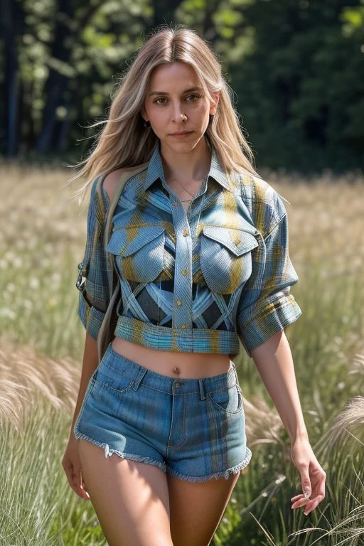 DEN_mommacelinex_OF,
(walking through a tallgrass meadow wearing (Jean shorts:1.3) and (plaid shirt:1.3), meadow, wild, overgrown, walking,:1.2),
bokeh, f1.4, 40mm, photorealistic, raw, 8k, textured skin, skin pores, intricate details <lora:epi_noiseoffset2:1>, epiCRealism