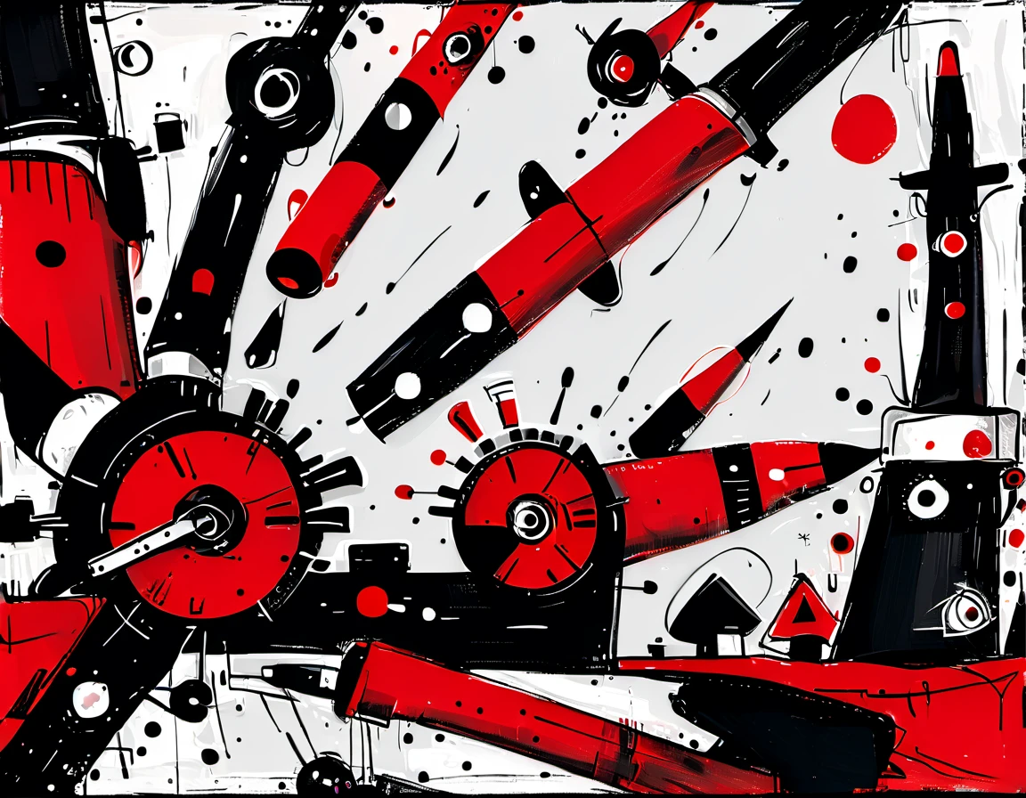 { battle tank | battle mech | artillery | warfare | aircraft | excavator | cube | sphere | nude girl | heavy infantry | lab | kitchen | living room | race car | luxury car | truck | lunar rover }, red white and black, modern abstract style

