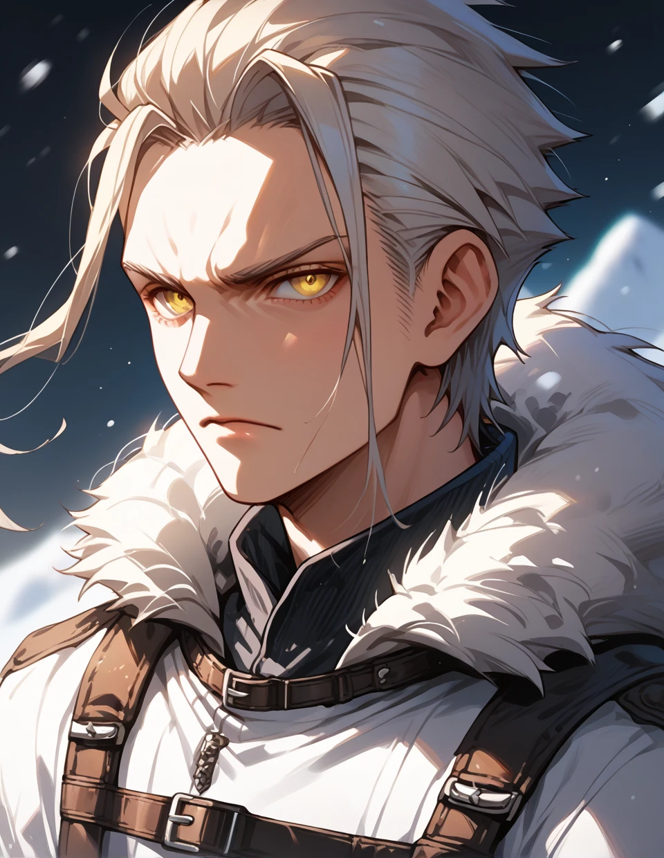 score_9,score_8_up,score_7_up,score_6_up,score_5_up,score_4_up,
1man, adult, serious face, Orsted, white hair, yellow eyes, jacket, boots, walking in a snowy pass, very detailed, <lora:OrstedXL-Pony-000007:1>, <lora:add-detail-xl:1>, <lora:cnv3mdde878c738thn20:1>, detailed eyes, (((portrait))),