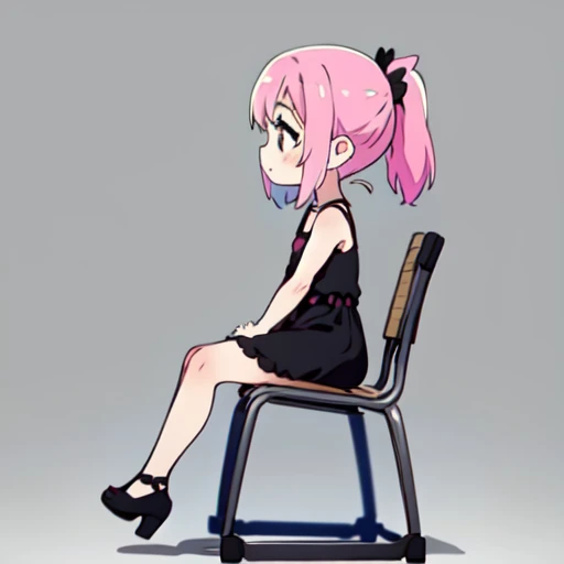 JS_GameCharacterKit,1girl,sitting on a chair,side view,flat chest,black dress,pink hair,ponytail, <lora:JS_GameCharacterKit_SideSitting:0.8>