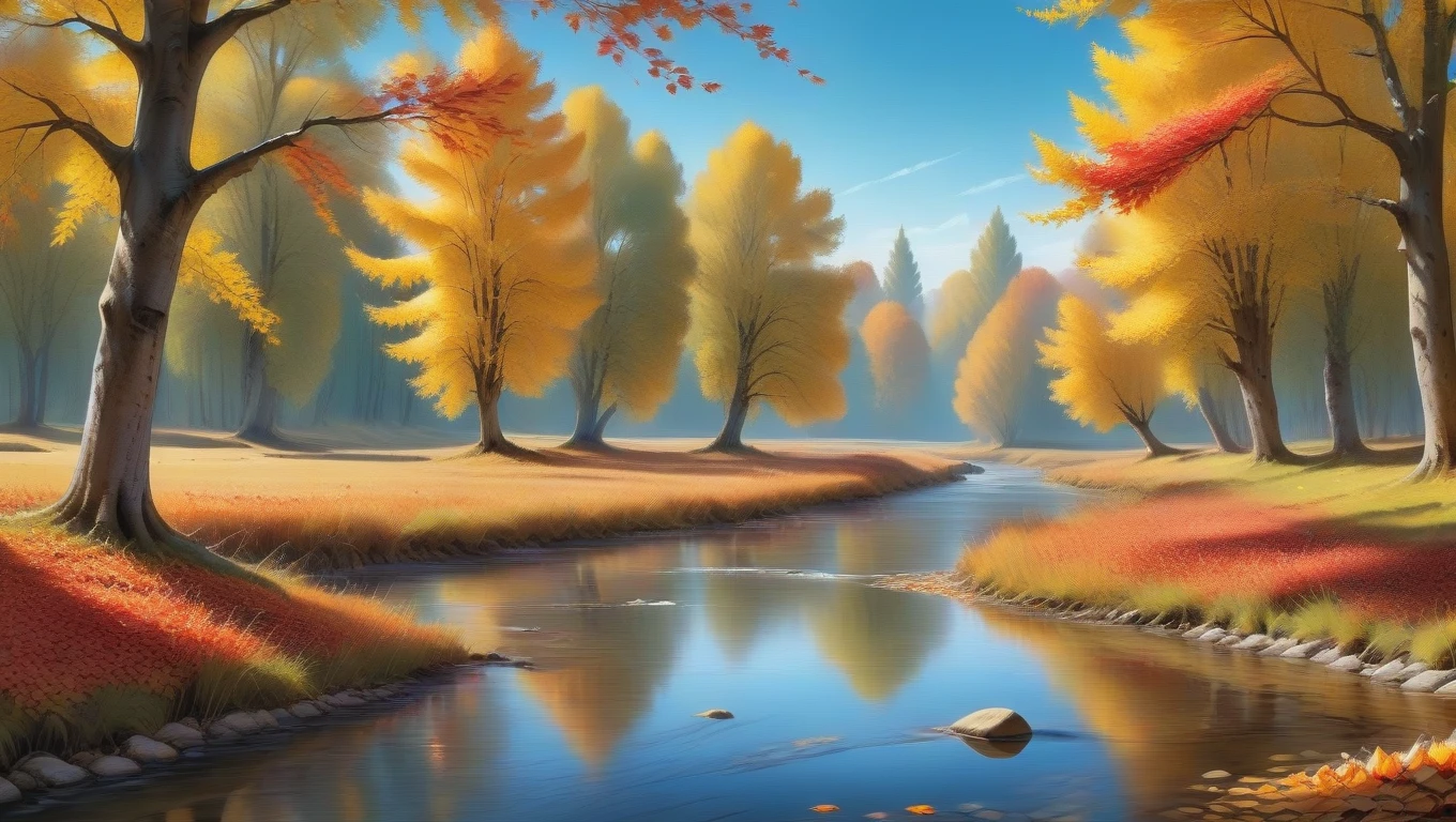 <lora:artfullyFACELOCKED_SDXL_V1:1>,  "Serene countryside landscape, autumn, colorful leaves falling from trees, clear blue sky, small river flowing",