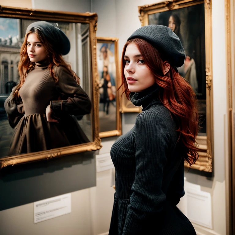 (Paris museum visit, SFW, long-sleeve turtleneck dress, knee-high boots, wool beret, admiring art exhibits, late morning:1.35) Instagram_Influencer_80_By_Stable_Yogi
Faceshot_By_stable_yogi
<lora:Detail Blaster By Stable Yogi:0.5>
(center_parted_long_wavy_red_hair)
