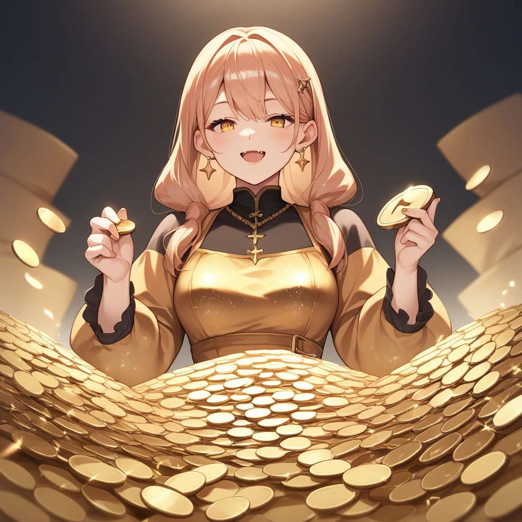 score_9,score_8_up,score_7_up,score_6_up,source_anime,rating_safe, <lora:Cash_Money:0.8> cashmoney, golden sparkly dress, holding coins, zPDXL2,