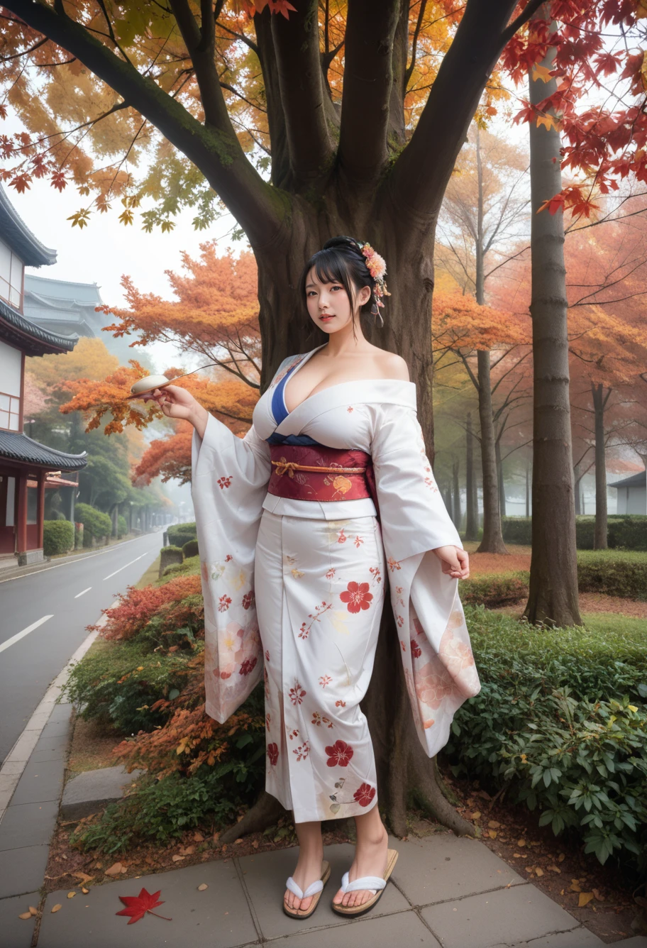 score_9,score_8_up,score_7_up,8k,,ruanyi0722,autumn leaves,tree,,ruanyi0712,floral print,white kimono,obijime,sandals,tabi,wide sleeves,1girl,huge breasts,bare shoulders,<lora:0722 autumn leaves_v1_pony:1>,<lora:0712 kimono_v1_pony:0.6>