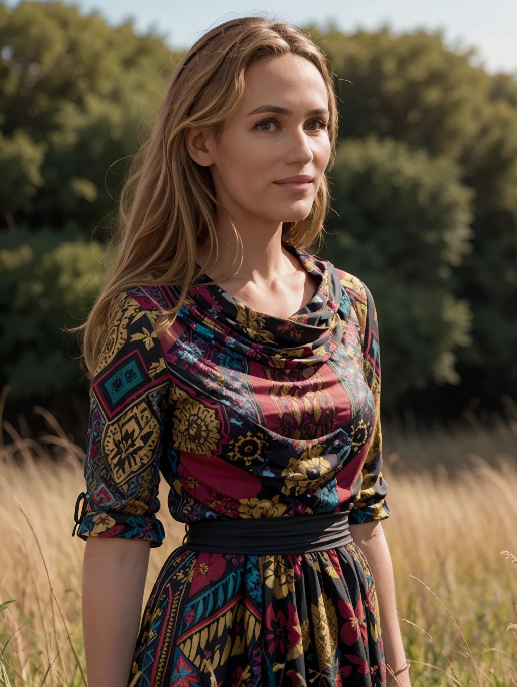 Close up portrait of 27 yo Austrian Royal woman in ceremonial European dress, standing inside glass living room of modern glass house located in the African savanna, ouside is vibrant colorful sunset, National Geographic style featuring photographer Annie Leibovitz <lora:add_brightness:.75> <lora:DepthOfFieldSliders:-.5>