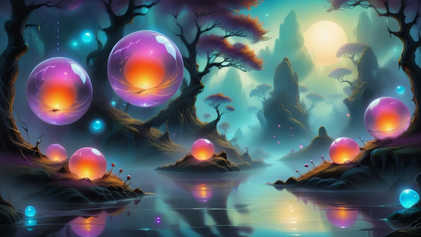 <lora:artfullyFACELOCKED_SDXL_V1:1>, Floating, glowing orbs drift gently through the air, adding a mystical touch to the landscape. Artistic Style: Vivid Fantasy Art, Mediums: Digital