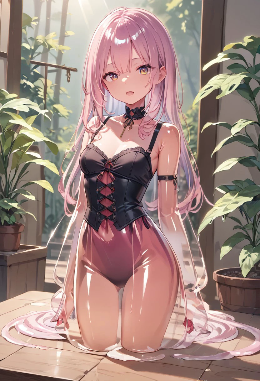 score_9_up, score_8_up, score_7_up, source_anime, Monster Girl Jelly, (transparent body:1.3),  (transparent skin:1.3), (transparent face:1.3),  (transparent hair:1.3),  
Corset, dress