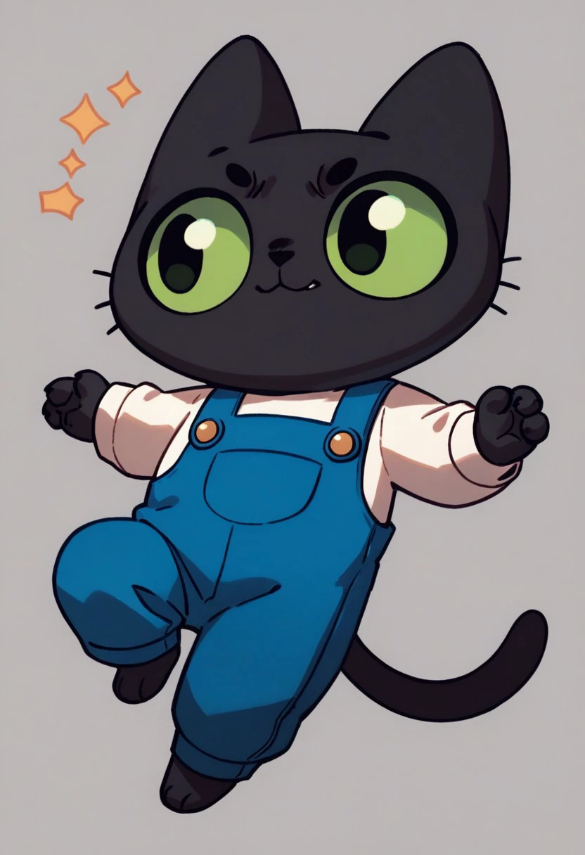 score_9, score_8_up, score_7_up, score_6_up, score_9, rating_safe,
Benchik, black cat, green eyes, white shirt, blue overalls, action pose,
digital art, high quality,
school class, smile,
cartoon