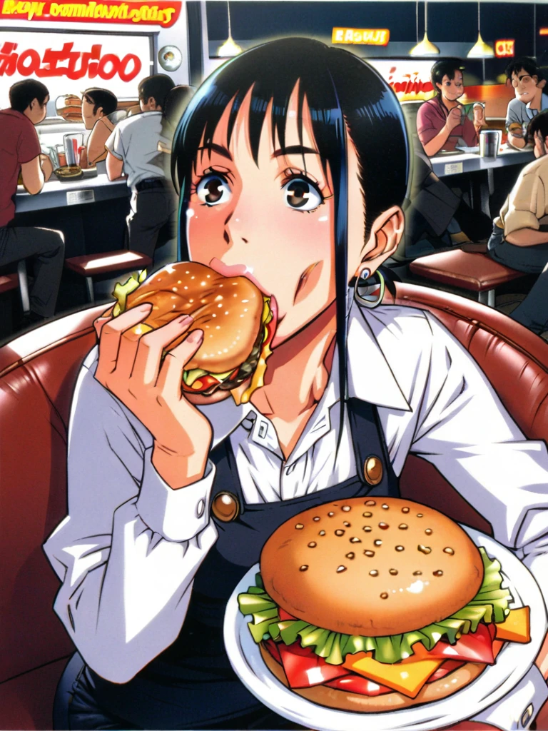 eating a hamburger, (manga), lips, adult woman
score_8_up <lora:Royal Koyanagi ft2-000003:1>