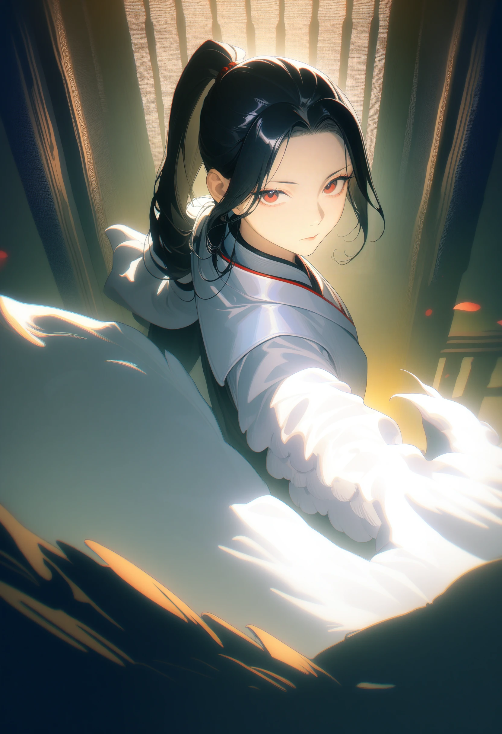 maizuru, maizuru original outfit, long hair, black hair, dungeon meshi, ponytail, wide sleeves, feathered wings, winged arms
cowboy shot, indoors, dungeon, atmospheric, looking at viewer, from above,
masterpiece, best quality, very aesthetic, absurdres
<lora:dungeon_meshi_collection_ani_v23:1>