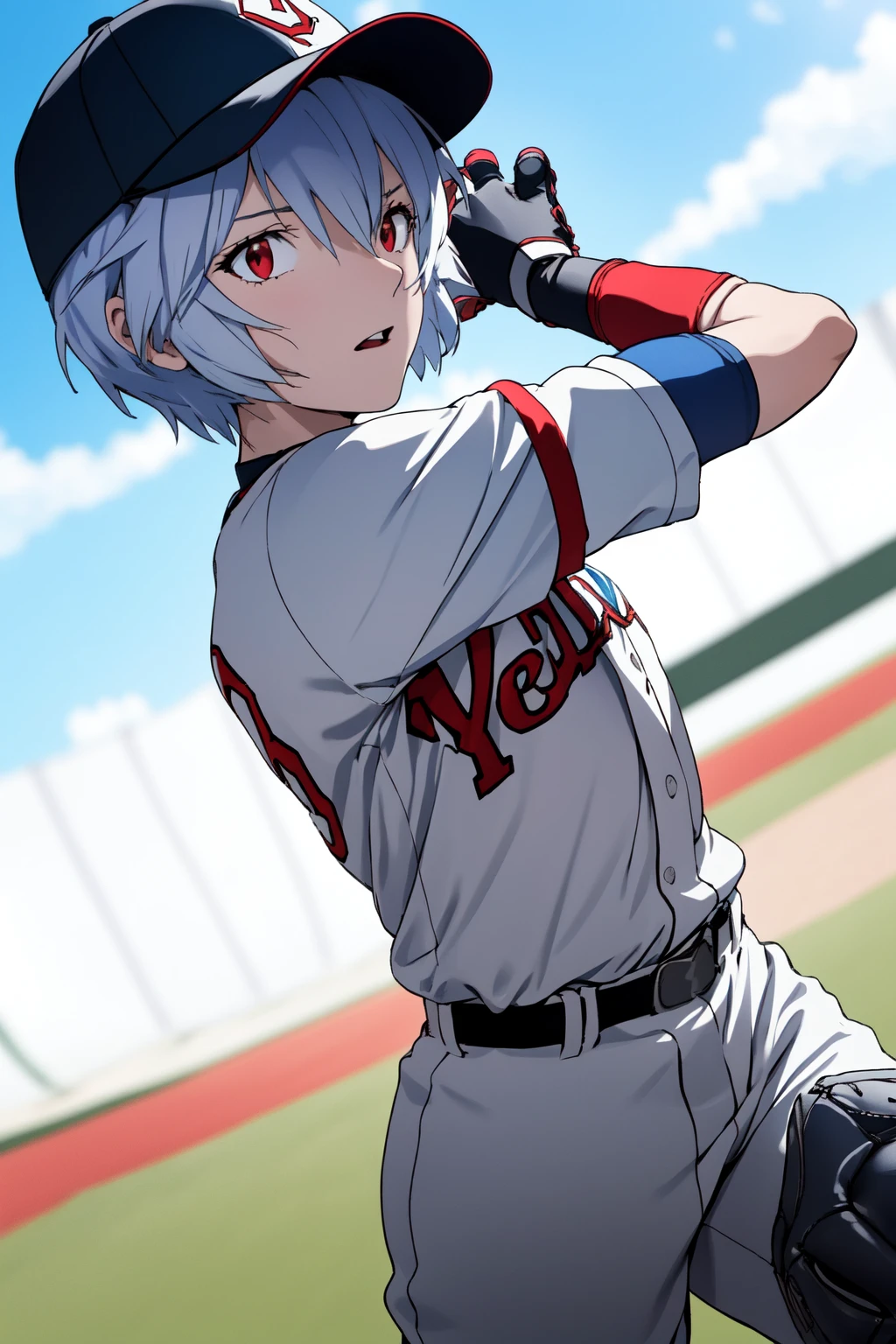 (RAW photo, best quality), 1girl,  natural lighting, 
 <lora:ayanami_rei_v1_2:1> ppayanamirei,
baseball outfits, baseball gloves,