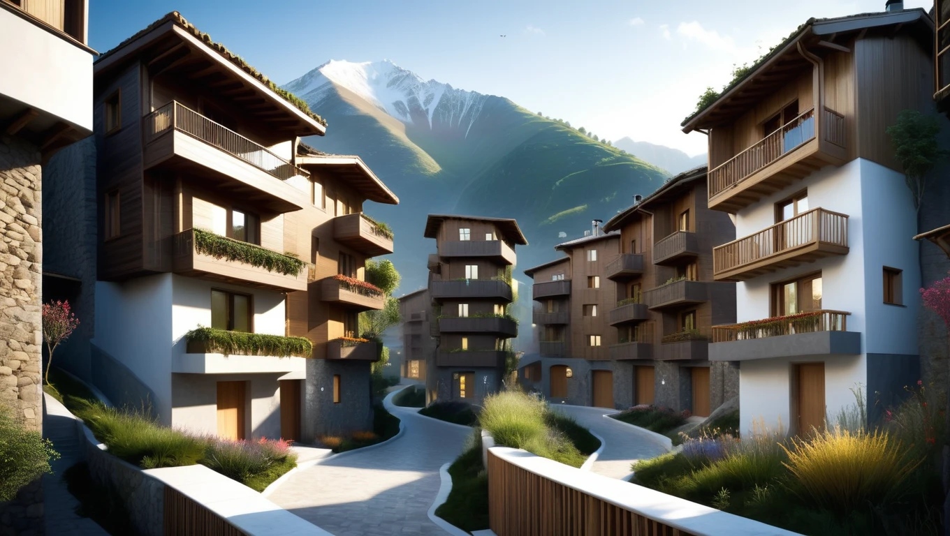 <lora:artfullyORGANICITY_SDXL_V1:1>,  a mountain village with organic and urban mixed together throughout the slopes