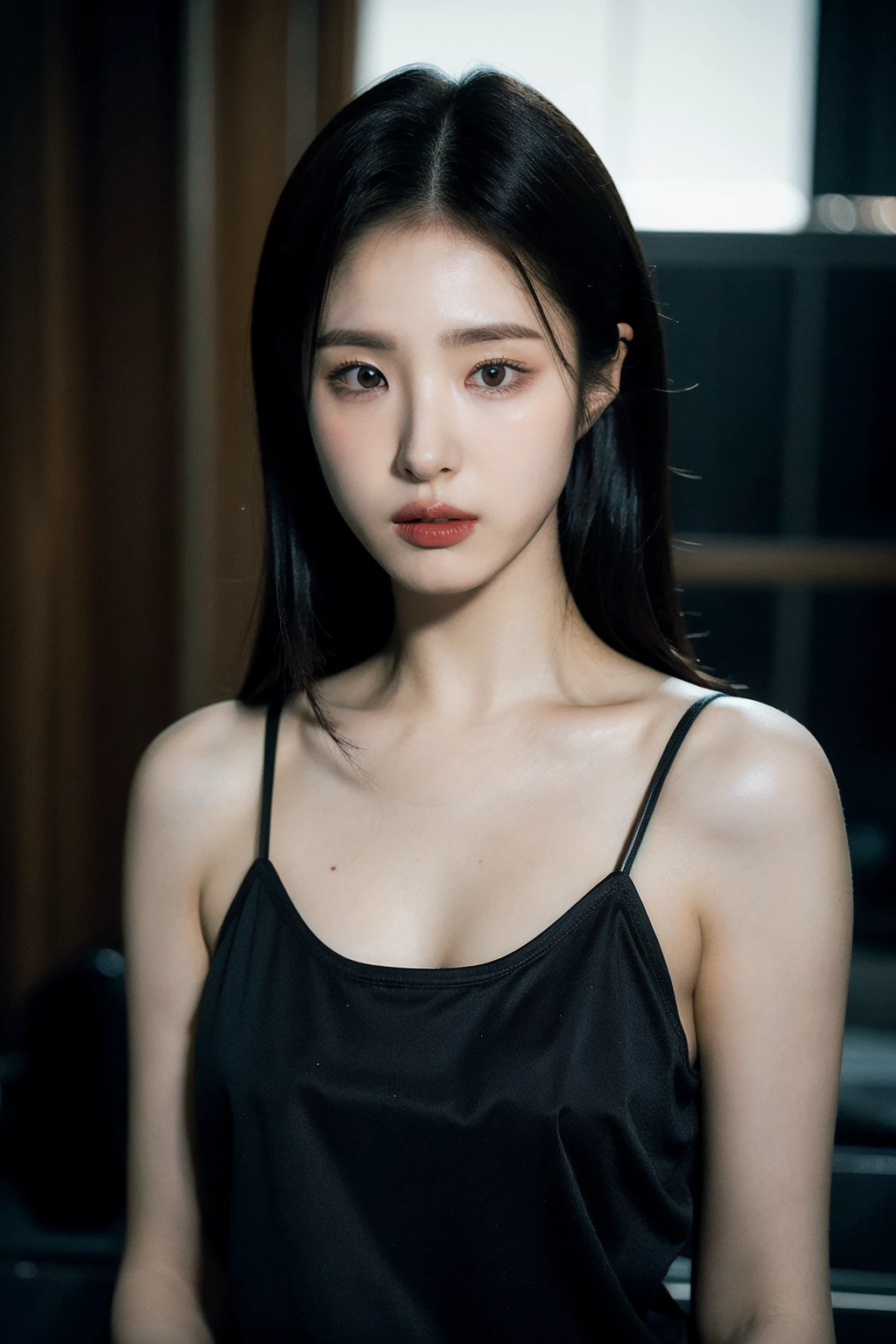 Best quality,masterpiece,ultra high res,(photorealistic:1.4),1girl,sexy,(open black coat:1.2),(bra:1.2),(large breast:1.3),(upper body:1.4)
