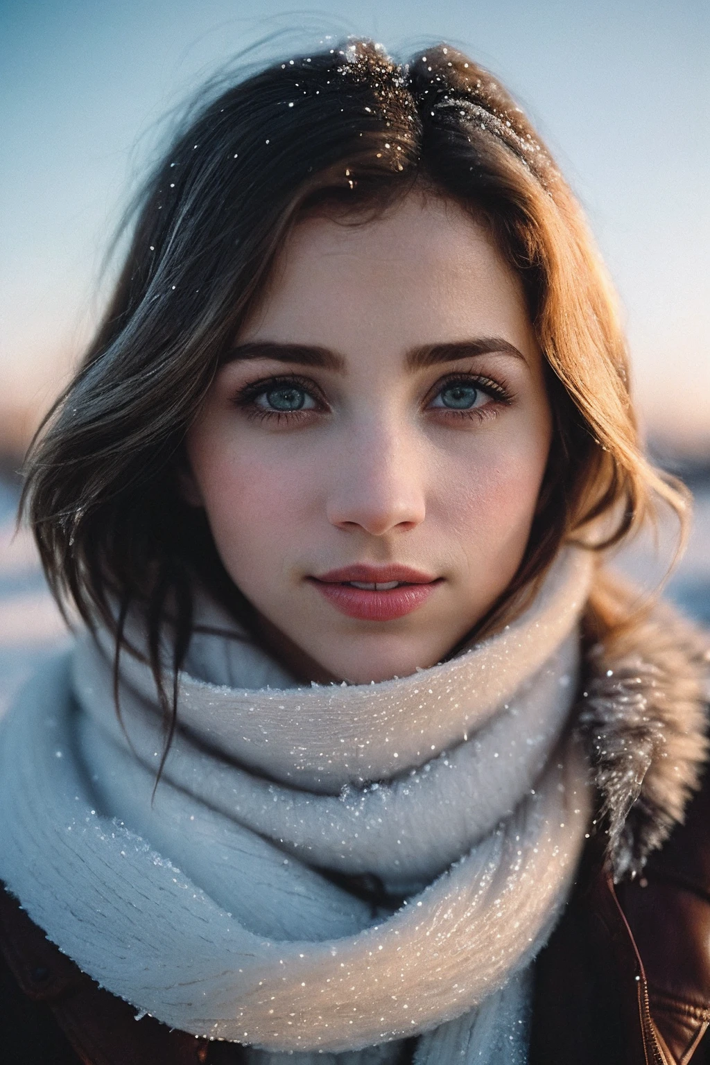 EmilyR_SoloTI_v1,
(happy,smile), (In layers of heavy, fur-lined clothing with a thick scarf and insulated gloves, for a look of warmth and resilience), (A snow-covered landscape, with icy winds howling and frost clinging to every surface, an atmosphere of biting cold and harsh survival:1.3), (seductive:1.3),(analog, cinematic, film grain, hazy atmosphere, cinematic shot:1.3),
 epiCPhoto