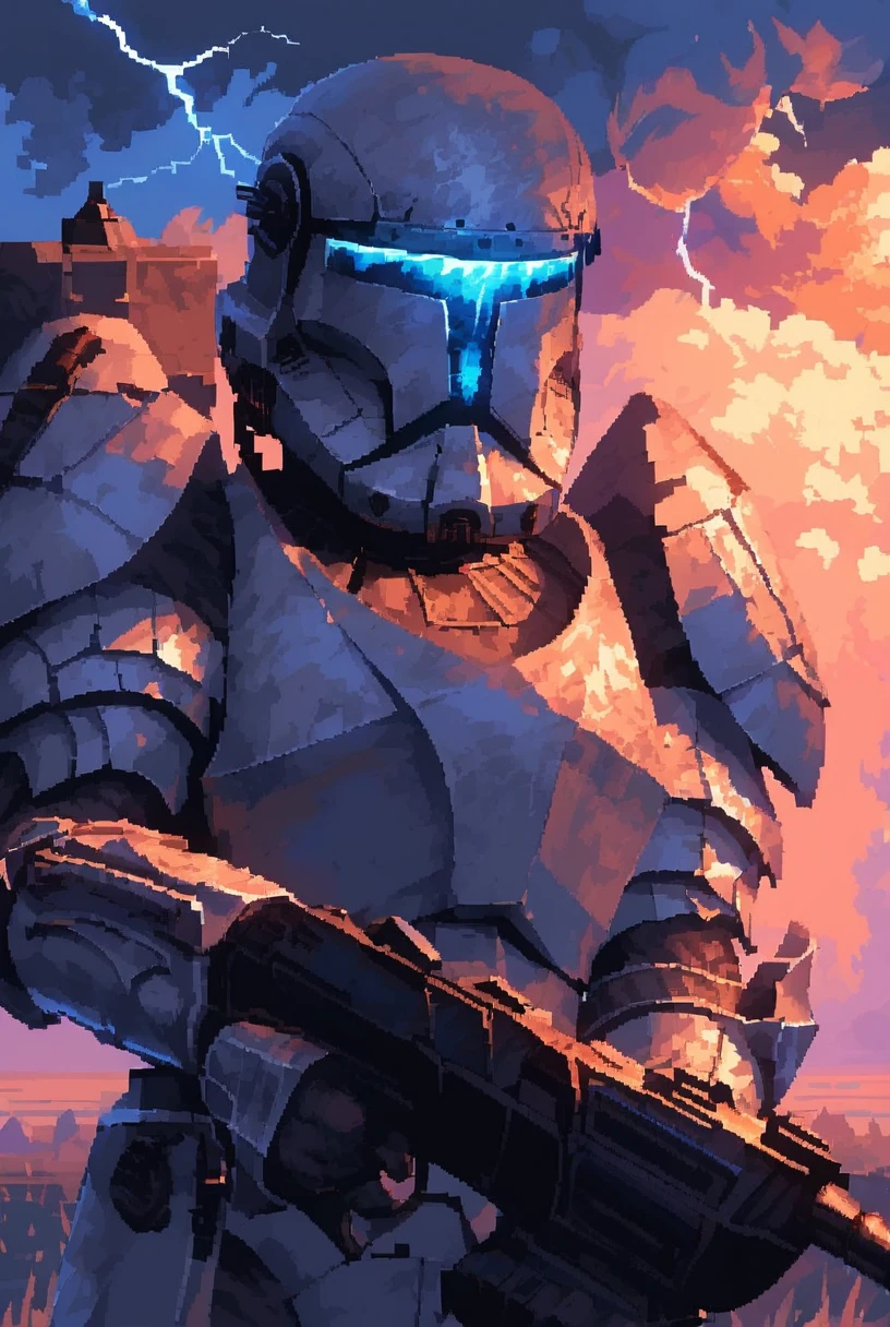 (7-CloneCommando holding gun), micro photography, portrait, detailed helmet, thunderstorm, blue lightning all around, huge waves
white armour, 
pixel art
<lora:d3p1x3lXLP:1> <lora:CloneCommandoPONY:1>