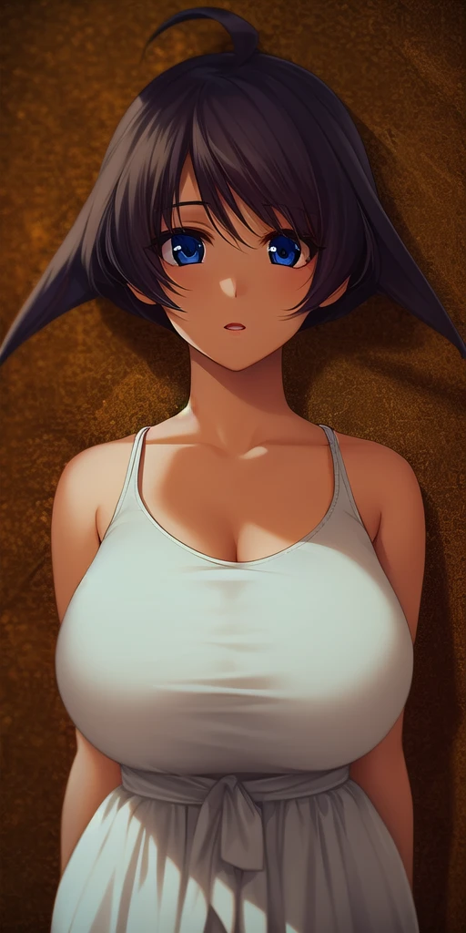 <lora:KamyuV4:.8> Kamyu_short_hair, huge_breasts, standing, solo, sundress, masterpiece, best_quality, detailed_face, detailed_eyes, highres, beautiful, detailed, absurdres,