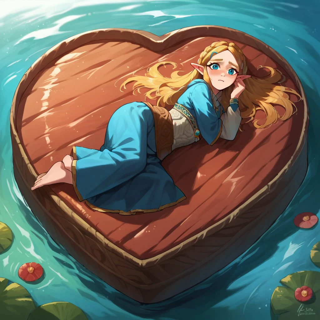 score_9, score_8_up, score_7_up, score_6_up, source_anime, rating_safe, heartbed, lying on side, 1girl, blue eyes, blond hair, zelda, looking up at you, nervous, detailed background, in the ocean, open water