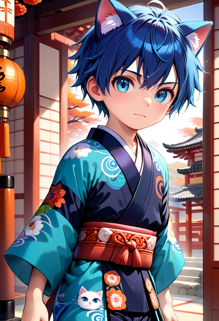 straight on shot, standing,detailed eyes, village,
 <lora:cutifiedanimecharacterdesign_variant_type_G_SDXL_v10:0.7>, 1boy, type-g, cat boy, blue hair, Kimono, long pants, 
(masterpiece:1.2), best quality, high resolution, unity 8k wallpaper, (illustration:0.8), (beautiful detailed eyes:1.6), extremely detailed face, perfect lighting, extremely detailed CG, (perfect anatomy),
 <lora:age_slider_v4:1.2>