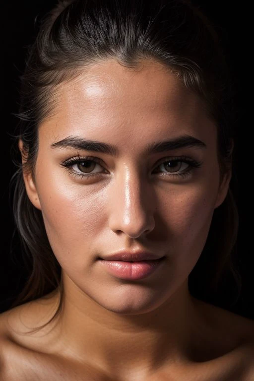 DEN_marie_temara,
((headshot:1.2) portrait on a (plain black background:1.2), (headshot:1.2), (face focus:1.1), (facing the camera:1.2), Head in the centre, (eye contact:1.3), (intense stare:1.1), mouth open, (facing straightforward:1.2), (forward facing:1.1), Head, face, Head focus, Head tilted down, looking slightly up at the camera:1.2),
bokeh, f1.4, 40mm, photorealistic, raw, 8k, textured skin, skin pores, intricate details <lora:epi_noiseoffset2:1>, epiCRealism