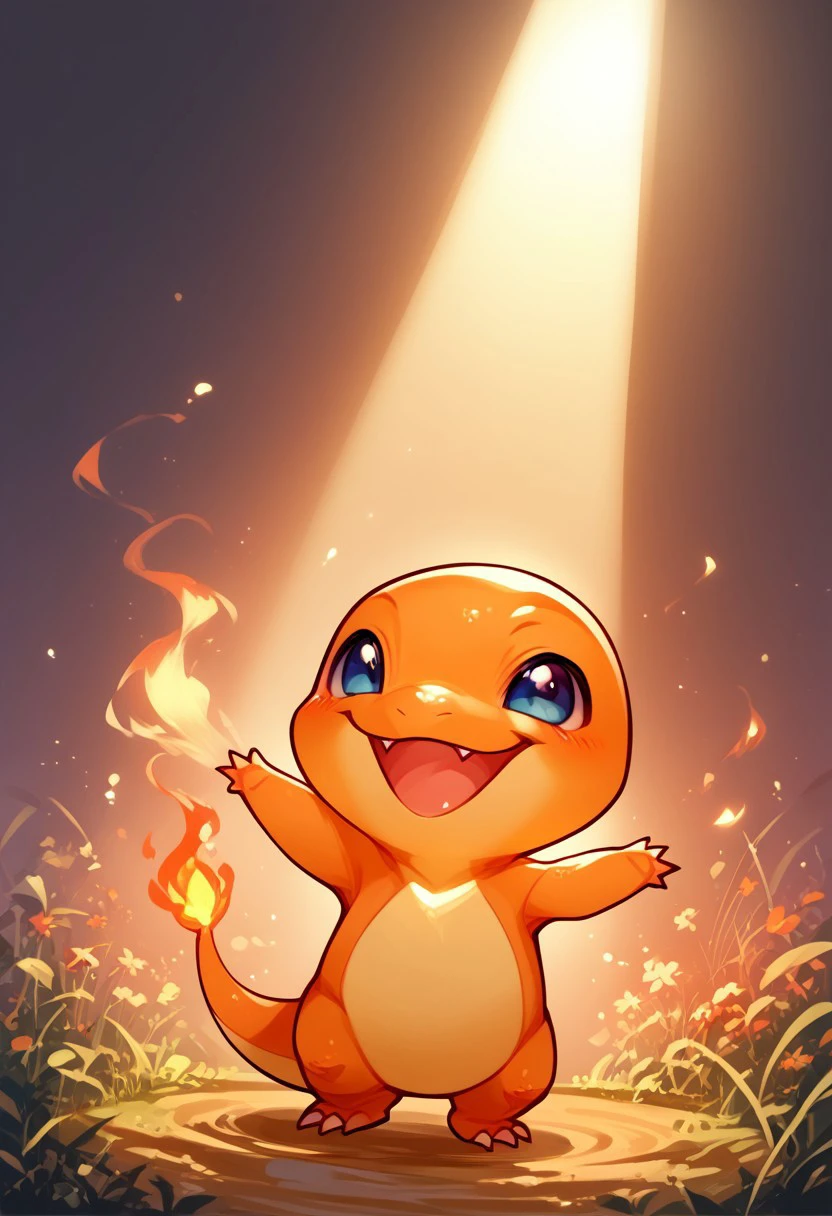 score_9, score_8_up, score_7_up, source_anime, cute chibi Charmander, happy, dancing, (chibi body, feral Charmander:1.2), (indirect lighting, dynamic lighting:1.4), (detailed image, high resolution, 5k resolution:1.0), Chibi Art Style