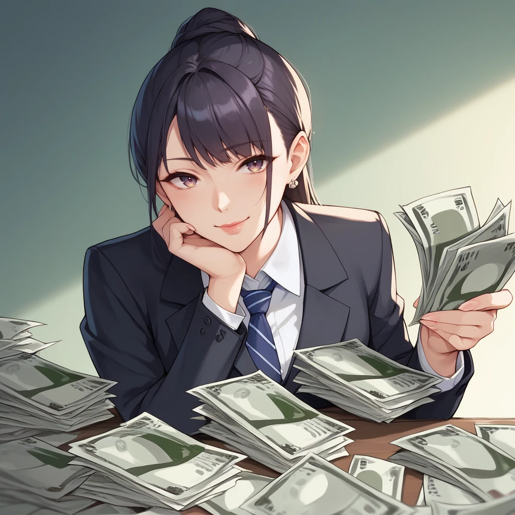 score_9,score_8_up,score_7_up,score_6_up,source_anime,rating_safe, <lora:Cash_Money:0.8> cashmoney, green paper money, money tuck, business suit, zPDXL2,