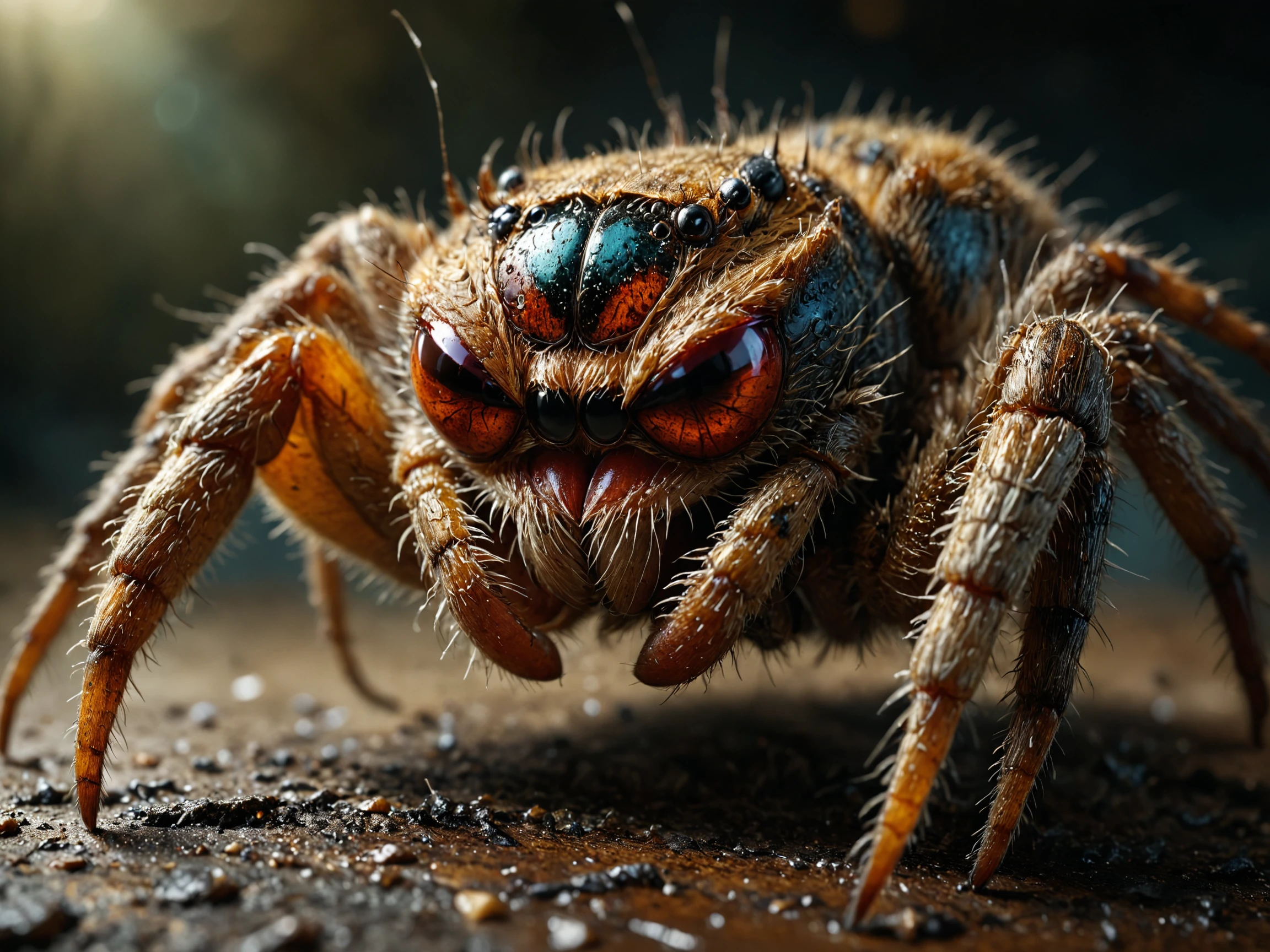 "A macro photo of a spider's fang, revealing the fine details and textures." (masterpiece, award winning artwork)
many details, extreme detailed, full of details,
Wide range of colors, high Dynamic
cinematic, dramatic, great lighting, poster, action photo