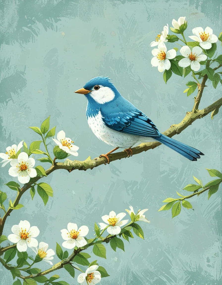 bird on a branch with flowers  <lora:CBS_novuschroma23 style:1.5> novuschroma23