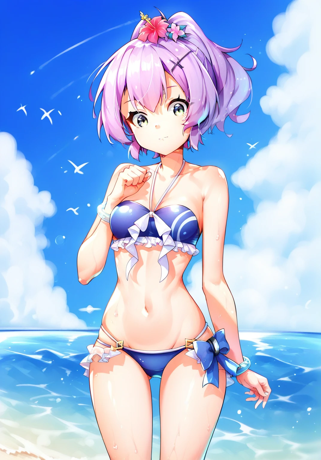 mio aikatsu, ((masterpiece)), (Nude), small breasts, vagina, ((())), beach, ((Lolita)), Primary scho vagina, (((small body))), (((embarassing))), Puzzled, blush, shy, swimming trunks, hands on breast,