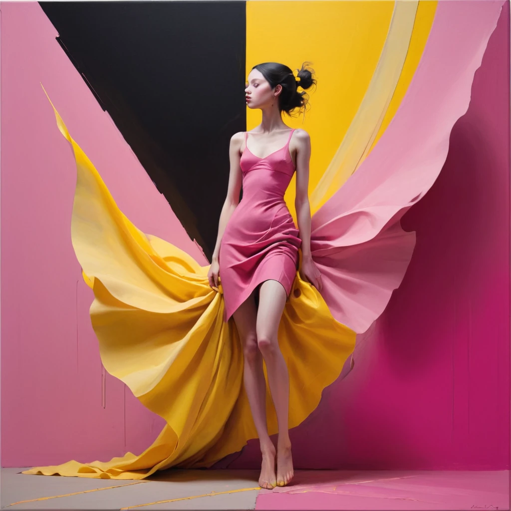 <lora:artfullyLEAP_SDXL_V1:1>, artlp, pink and yellow