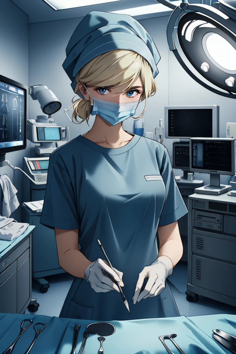 (RAW photo, best quality,facing the viewer,from front), operating room, overhead surgical light,blurred background, focused, dithering,backlighting,
 <lora:CM_doctor_surgeon_scalpel_V2.0-000004:0.8> doctor_surgscalpelpov, 1girl, solo, looking at viewer, white gloves, doctor, surgical mask,headwear,scalpel,
 <lora:Cynthia_08_Gundam-KK77-V1:0.6>  cynthia,blonde hair, woman, blue eyes,