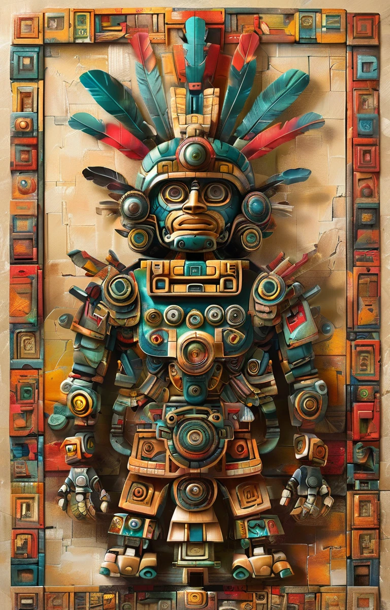 masterpiece,best quality,<lora:tbh264-sdxl:0.9>,illustration,style of Aztec portrait of Housework robots