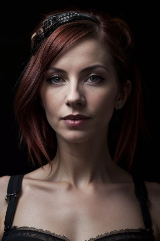 DEN_lumi_steamgirl,
(headshot:1.2) portrait on a (plain black background:1.2), (headshot:1.2), (face focus:1.1), (facing the camera:1.2), Head in the centre, (eye contact:1.3), (intense stare:1.1), mouth open, (facing straightforward:1.2), (forward facing:1.1), Head, face, Head focus, Head tilted down, looking slightly up at the camera,
bokeh, f1.4, 40mm, photorealistic, raw, 8k, textured skin, skin pores, intricate details <lora:epi_noiseoffset2:1>, epiCRealism