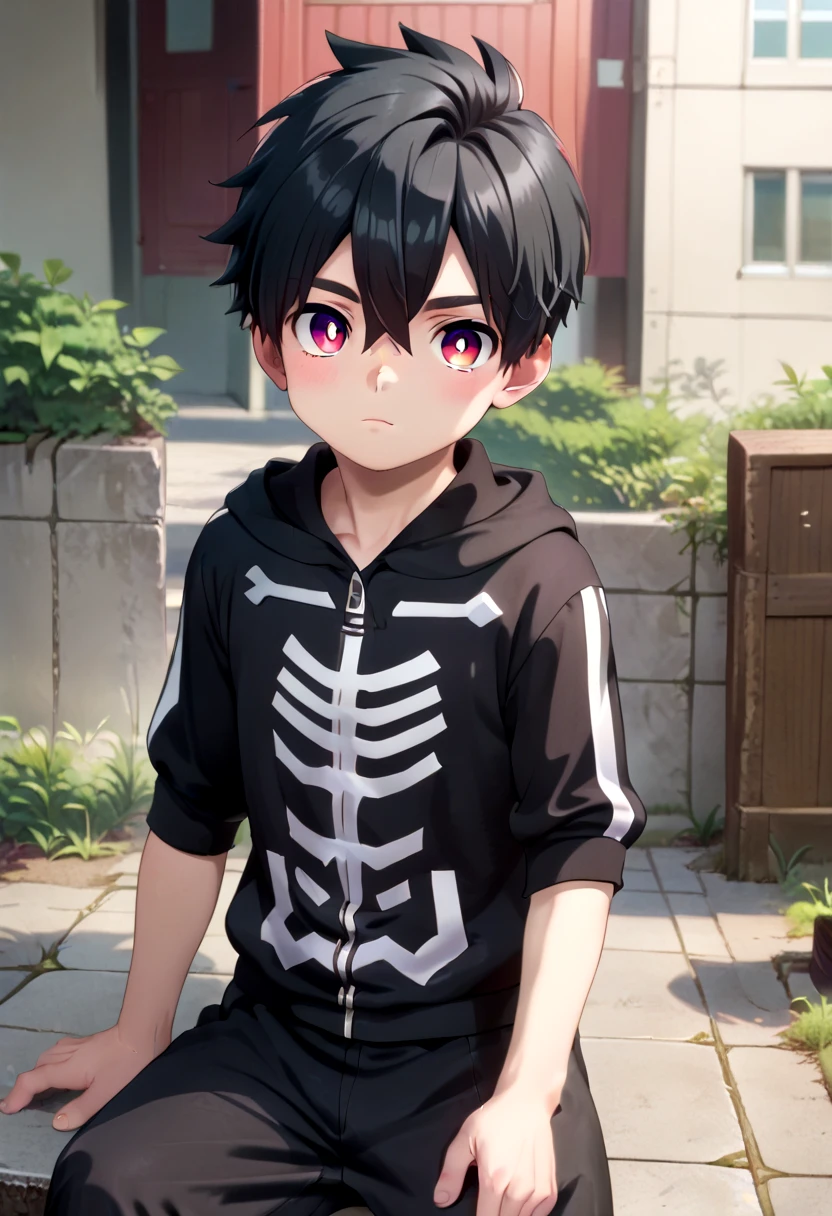 score_9, score_8_up, score_7_up,  BREAK
straight on shot, detailed eyes, village, standing, sitting, leaining, laying, ,
<lora:kemono-jihen-kabane-kusaka-pony-v10:0.6> 1boy, kabane, black hair,black clothes, black hoodie with white skeleton theme, hood down, black pants, crimson eye color