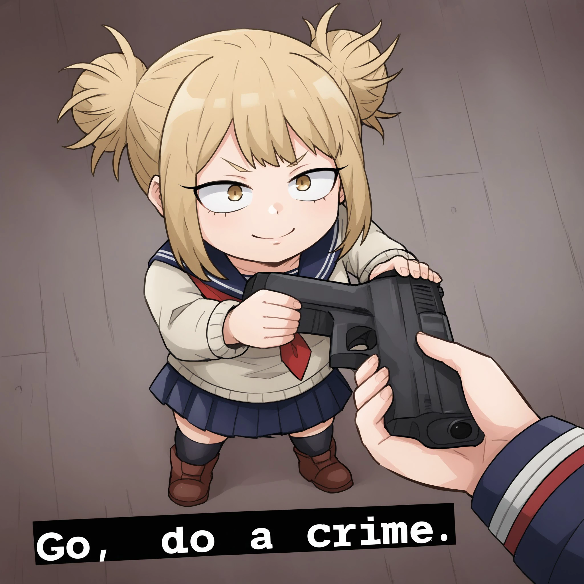 1girl, toga, my hero academia, holding gun, do a crime , <lora:f841ebb3-35dd-43e6-8764-e70f054baa9e:0.7>