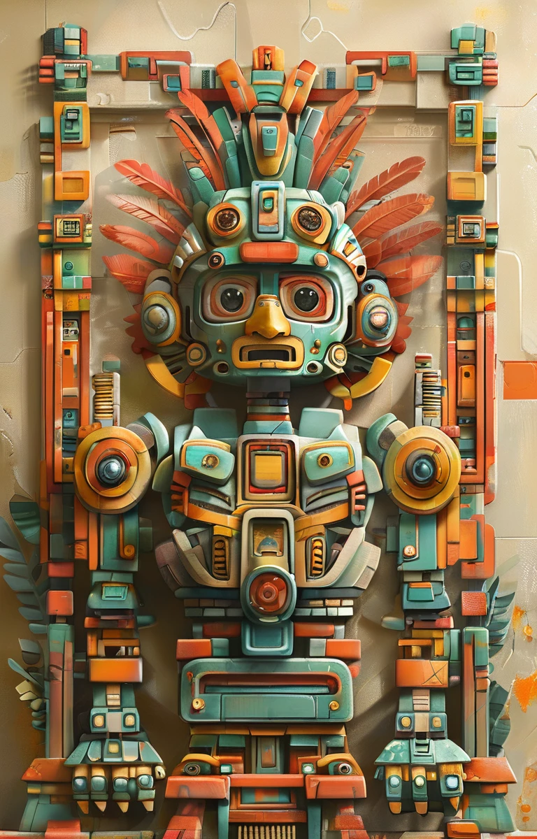 masterpiece,best quality,<lora:tbh264-sdxl:0.9>,illustration,style of Aztec portrait of Housework robots