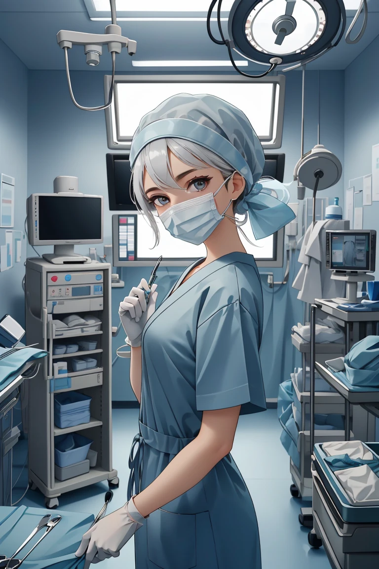 (RAW photo, best quality,facing the viewer,from front), operating room, overhead surgical light,blurred background, focused, dithering,backlighting,
 <lora:CM_doctor_surgeon_scalpel_V2.0-000004:0.8> doctor_surgscalpelpov, 1girl, solo, looking at viewer, white gloves, doctor, surgical mask,headwear,scalpel,