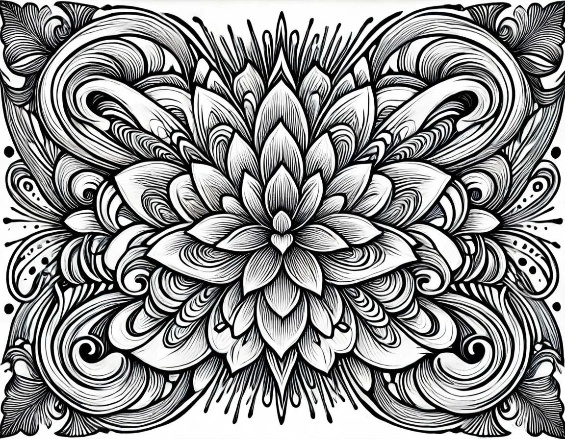 lineartlora, psychedelic, lineart, monochrome, black and white