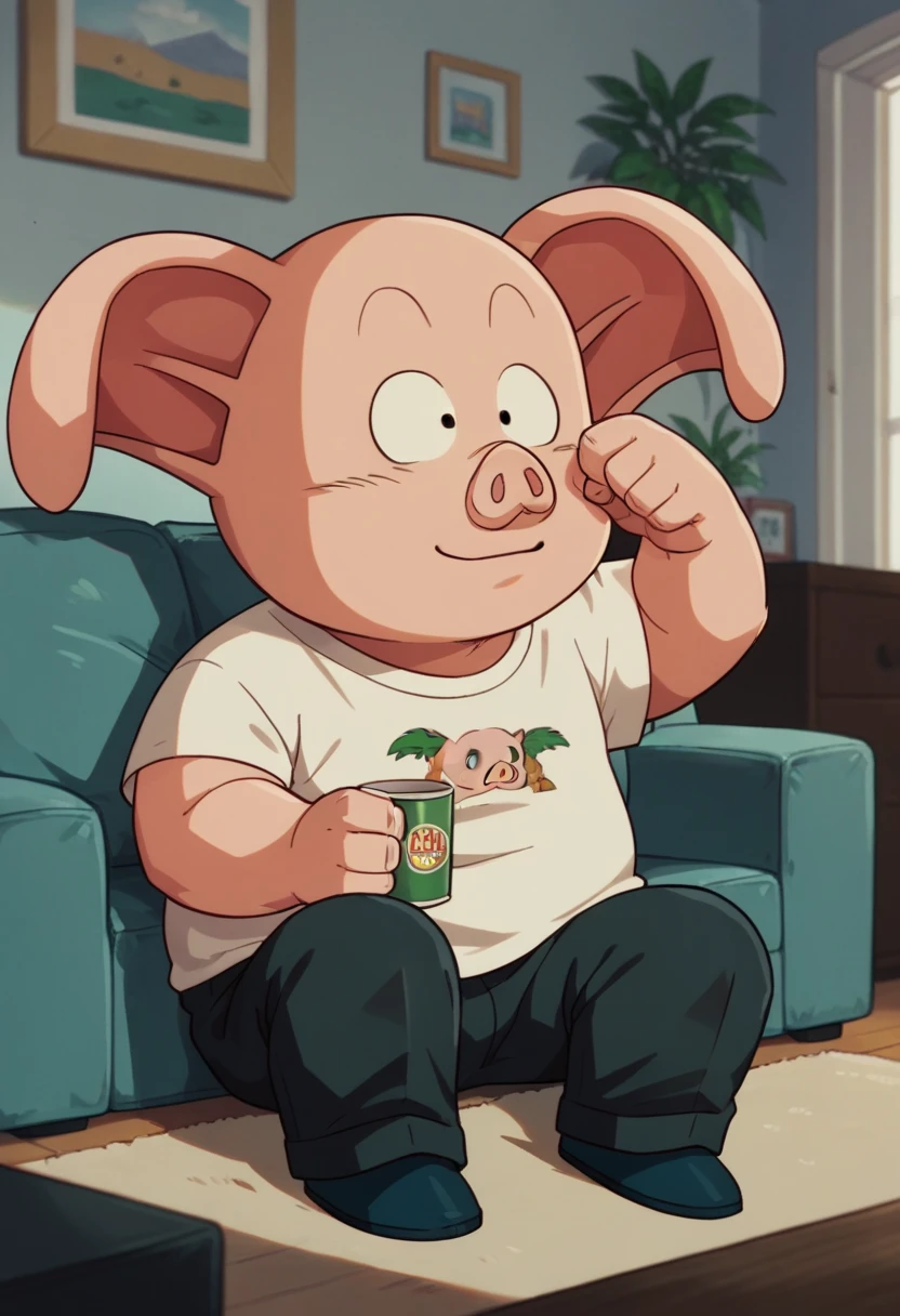 score_9, score_8_up, score_8,   <lora:Request_Oolong_Dragon_Ball_for_PonyXL:0.8> male focus, 1boy, pig man, 0olong, animal ears, shirt, pants, solo, living room, sitting on couch,