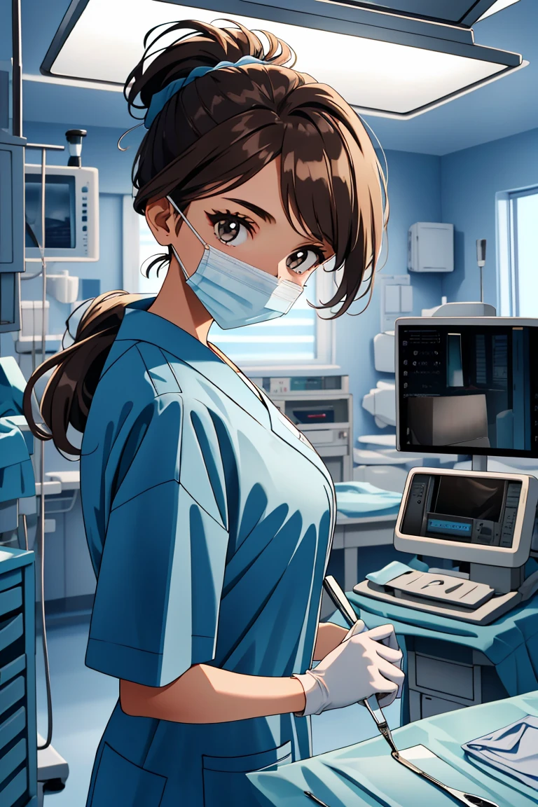 (RAW photo, best quality,facing the viewer,from front), operating room, overhead surgical light,blurred background, focused, dithering,backlighting,
 <lora:CM_doctor_surgeon_scalpel_V2.0-000004:0.8> doctor_surgscalpelpov, 1girl, solo, looking at viewer, white gloves, doctor, surgical mask,headwear,scalpel,
 <lora:Klaviana_V1.0:0.7> klaviana,brown hair, brown eyes,folded ponytail, 1990s (style),