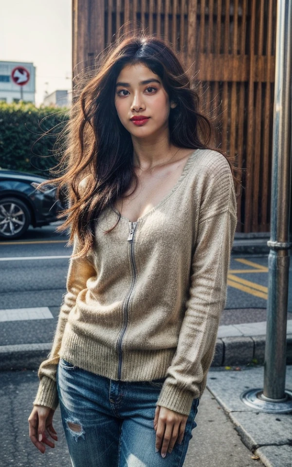 ((Best Quality, 8K, Masterpiece: 1.3)), Sharp: 1.2, Perfect Body Beauty: 1.4, Slim Abs: 1.2, ((Layered Hairstyle, Big Breasts: 1.2)), (Wet White Button Long Shirt: 1.1), (Rain, Street: 1.2), Wet: 1.5, Highly detailed face and skin texture, detailed eyes, double eyelids, side face looking at the camera