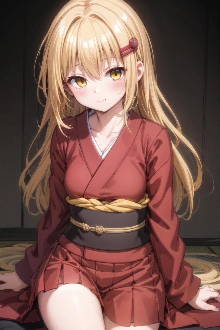 (best quality, masterpiece, RAW photo,ultra-detailed:1.2), 1girl, solo,
kimono, hair ornament, yellow eyes, blonde hair,
<lora:tatsuichi_monji-10:1.0:lbw=ALL>